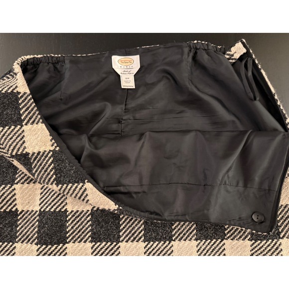 Talbots Plaid Italian Wool-Blend Skirt Women Size 18W Black/Cream Lined Side-Zip - Picture 9 of 12